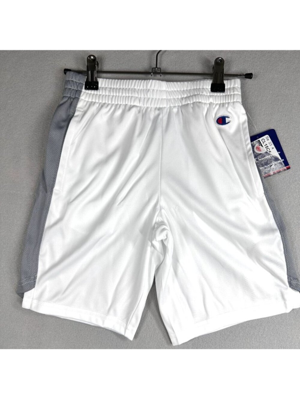 Champion Athletic Shorts Boys Small White Gray Elastic Waist Basketball Pockets